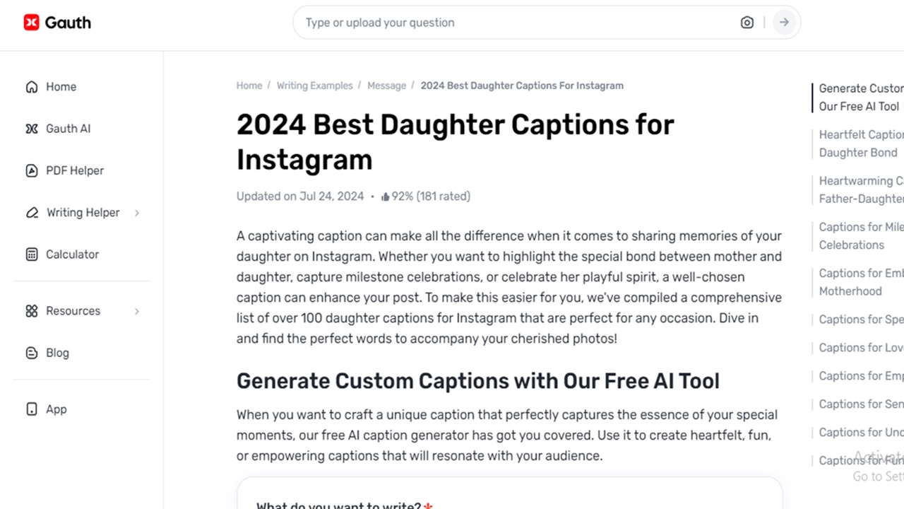 Effortlessly Create Emotional Daughter Captions With Gauth